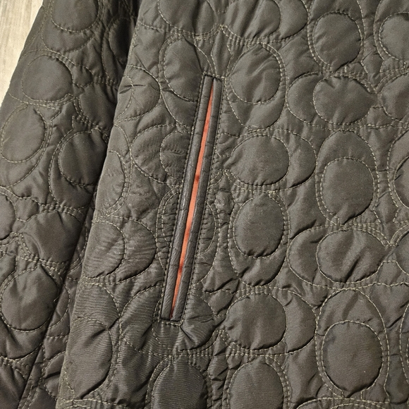 Coach Black Quilted Logo C Jacket Coat Button Front Pink Lining - Picture 8 of 12